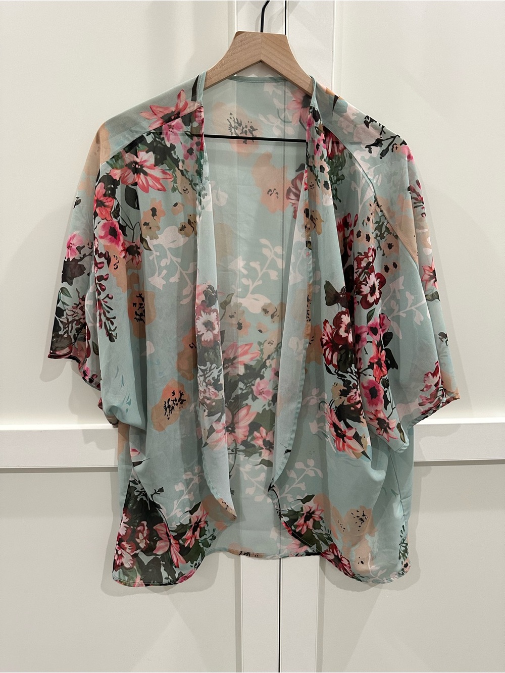 Light Blue Floral Sheer Kimono Cardigan